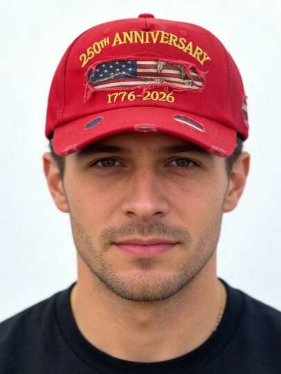 1顶男士棒球帽，纪念美国建国250周年（1776-2026），爱国棒球帽，7月4日美国建国250周年纪念日，休闲老爹帽，男女通用户外棒球帽