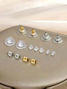 One Set Of Randomly Selected Earring Back Plugs, Including Transparent Plastic, Metal, Rubber, And Silicone Earring Back Plugs In Bullet-Shaped Shapes, Suitable For Hook Earrings And Hoop Earrings. - Multicolor - View 2