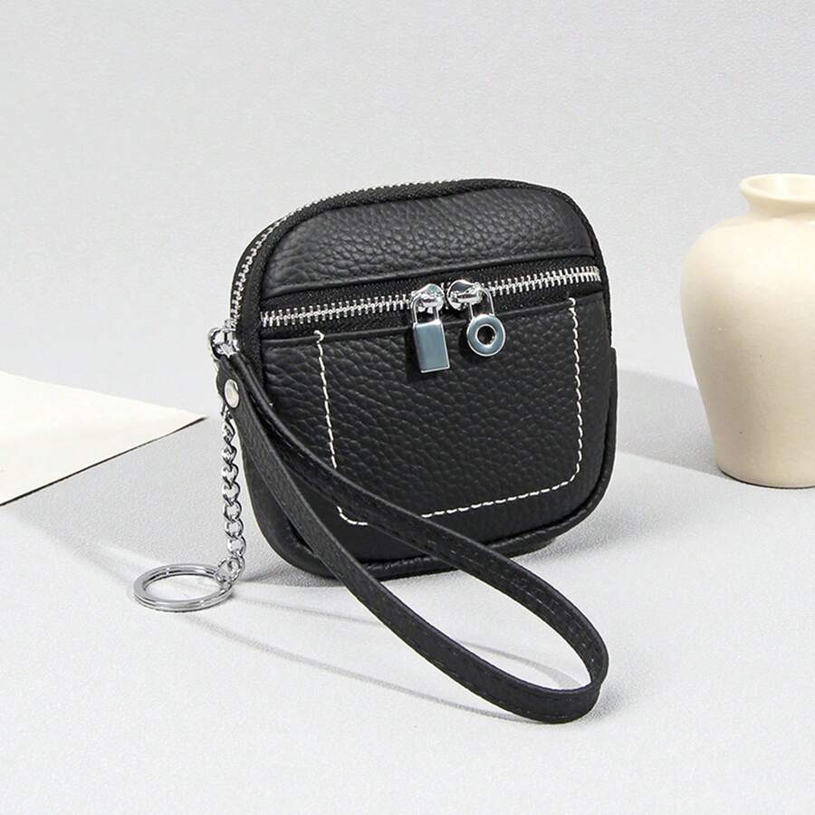 新款女士钱包 女式软皮零钱包 拉链钱包 小零钱卡包 钥匙耳机包 - 黑色 - 查看 1