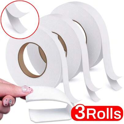 3Rolls Strong White Foam Double Sided Adhesive Tape, High Viscosity Heavy Duty Mounting Tape, Durable Waterproof Easy Peel & Stick Traceless, Perfect For Home Office Wall Decoration Photo Frames DIY Crafts Organization, Multipurpose Fixing Pad Supplies For Daily Use