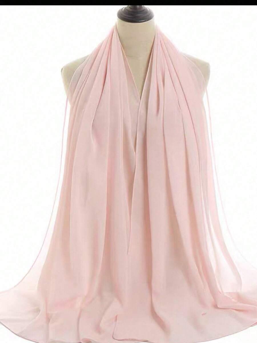 1pc Casual & Versatile Modest Hijab Solid Color Soft & Breathable Chiffon Scarf, Spring/Summer,Beach,Holiday - Light Pink - View 1