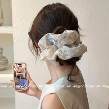 1件 2026新款梦幻夏日蓝色蕾丝刺绣甜美温柔可爱百搭大号发圈发饰 - 淺藍色 - 查看 1