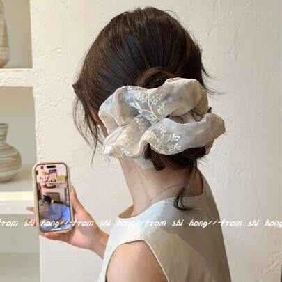 1pc 2026 New Dreamy Summer Blue Lace Embroidery Sweet Gentle Cute Versatile Large Scrunchie Hair Accessory