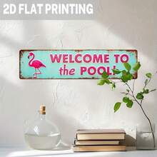 2D Flat, 2D Floor, 1pc Vintage Flamingo Pool Party Metal Sign - Tropical Summer Theme, Suitable For Pool Side, Yard, Bathroom, Dorm Wall Decor - 9.98 X 39.98 Cm, Wall Hanging, No Electricity Needed, Pool Decor, 2D Floor, 2D Flat - Multicolor - View 4