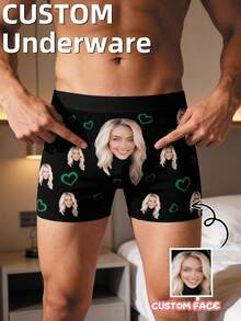 Customizable Men's Briefs, Personalized Photo Printed Underwear, Made Of Elastic Polyester-Spandex Blend Fabric. Unique Gift For Valentine's Day, Anniversary Or Daily Wear - A62 Hollow Design - Black - View 1