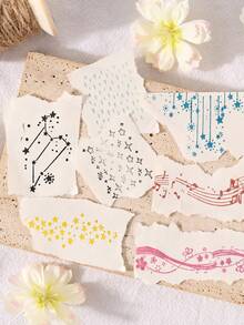 8pcs/Box Stars And Rain Pattern Wooden Stamp Set, Clear Pattern Creative Design Handbook Stamp, Used For Scrapbook And Diary Decoration Gift Wrapping Decoration Stamp, Back-To-School Season Handbook Gift To Friends - Sets - View 9