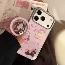 GUCADI 金色边框磁吸玫瑰金小马+梦幻玫瑰金星磁吸支架手机壳，兼容苹果 17 Pro Max、15 磁吸支架、13 硬壳手机。可爱、少女、创意、几何、卡通、萌系、小众、软妹、奢华风格 - 彩色 - 查看 12