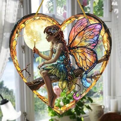 1pc, Vibrant Butterfly Suncatcher - 8inx8in Stained Glass Window Hanging Decor With Whimsical Design - Perfect For Indoor Bedroom Living Room Porch And Outdoor Scene Garden Yard Holiday Party Decorations, Unique Gift For Insect Lovers And Friends