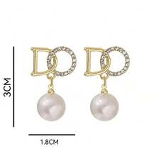 1 Pair Fashionable Delicate Niche Design Sparkling Faux Pearl Letter Dangle Earrings, Charming Versatile Earrings Gift For Women - Earrings - View 5