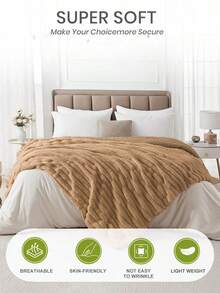 South Life 1pc Throw Blanket, Bedding, Cozy And Warm Blanket, Lightweight Soft And Comfortable, Solid Color Series, Minimalist And Stylish Design, Suitable For Sofa, Bedroom, Living Room, All-Around Comfort, Travel Use, Nap Blanket, Reference Size Image, Multiple Sizes Available, Machine Washable, Back To School Season, Room Decor, Fathers Day Gift, Birthday Decorations, Grad Party Decor, Fathers Day Decor, Graduation Gift, Birthday Gift - 純色抽條毛毯卡其色 - 查看 4