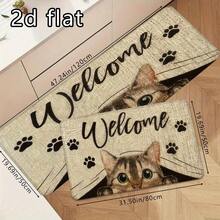 1pc/2pcs/3pcs Cat Welcome Kitchen Rug - Non-Slip, Washable, Stain-Resistant, Lightweight Polyester Fiber Mat, Anti-Fatigue Flannel Carpet (Suitable For Living Room, Dining Room, Bedroom, Bathroom) Soft Polyester Fiber Entrance Mat, Dirt And Wear-Resistant Rectangle Carpet - Multicolor - View 7