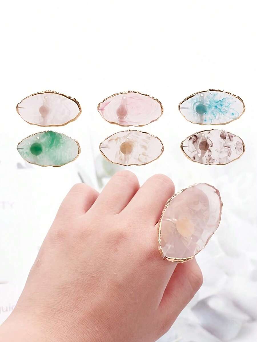 Resin Stone Color Board Rings For Nail Art - Reusable And Adjustable Prop For Nail Photography, Showcasing Unique Designs With Stand, Suitable For Nail Display