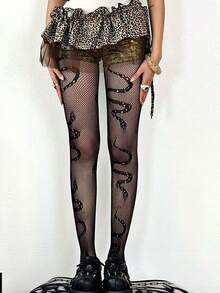 A Black Subculture Sexy Little Snake Mesh Sock Punk Hot Girl Y2k Pantyhose - Black - View 1