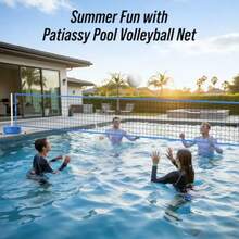 Pool Volleyball Net Set for Inground/Above Ground with Adjustable 15-30FT Length Pool Games for Adults and Family Poolside Volleyball Nets with Ball Pump Heavy Duty Poles Weighted Base - Azul y blanco - Ver 6