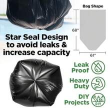 95-96 Gallon Trash Bags Heavy Duty Black Garbage Bags 50 COUNT Extra Large 90 95 96 100 Gallon Can Liners - Made In USA - Negro - Ver 3
