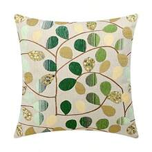 Euphoria Home Decor Cushion Cover Throw Pillow Case Shell Luxury Chenille Cute Leaves Ecru Green Color 18" X 18" Reversible - Hojas verdes - Ver 1