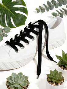 1 Pair 110cm Black Low Elastic Flat Shoelaces, Suitable For Flats/Casual Shoes/Sneakers, Shoe Accessories (Shoelaces Only, Shoes Not Included) - Black - View 3