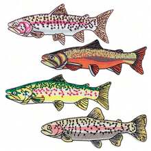 4PCS Color Embroidered Trout Patch, High Quality Full Stitch Iron-On Applique For DIY Clothing, Jackets, Hats, Vests & Backpack Accessories - Fish - View 12