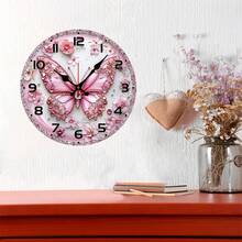 Diamond Butterfly Design - 1 Piece 10inch European And American Style Round Silent Wall Clock - Battery Not Included, Silent Wall Clock, Adds A Joyful Touch To Your Study Or Living Room, A Perfect Gift For Friends And Family,Battery Operated Wall Clock,Battery Wall Clock,Silent Wall Clock,Reloj De Pared,Room Decor,Clock - Style 1 - View 10