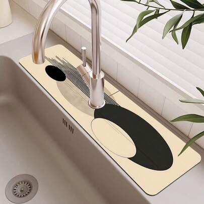 1pc Faucet Suction Pad, Drain Pad, Kitchen, Bathroom Sink, Countertop, Drain Pad, Diatomite Washbasin, Cuttable And Quick Drying Pad.