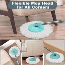 Spin Mop And Bucket System, Mop And Bucket With Wringer Set,Mops For Floor Cleaning,Household Supplies Tools With 6 Replacement Refills,61" Extended Handle For Household Hardwood Floor - Green - A - 查看 4