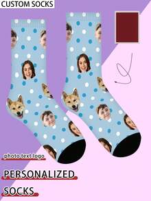 1 Pair Customized Face Pattern Socks, Personalized Photo Socks, Customized Funny Face Socks, Customized Pattern Socks, Print Any Face Image On Socks, Anniversary Gift, Valentine's Day Gift, Unique Birthday Gift, Customized Collectible Gift - Multicolor - View 3