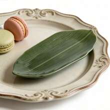 Plato de sushi de cerámica, plato rectangular con forma de hoja de zongzi, creativo y único para cocina japonesa, plato de sashimi y postre - Verde - Ver 2