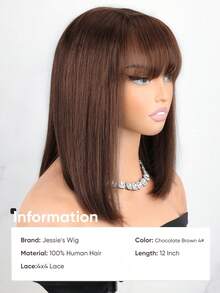 jessie's wig Jessie's 無膠直髮波波頭 4x4 蕾絲前緣無縫人髮假髮 預拔髮 預剪 預打結 預造型 波波頭假髮 180% 密度 8-14 英吋 4# 巧克力棕 - S4 - 查看 3