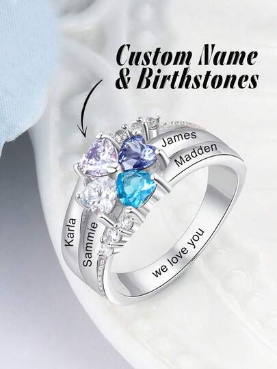 1pc Customized Birthstone Ring, Women's Ring, Family Birthstone, Customizable Name, Gift For Mom, Women's Birthday Gemstone Jewelry Gift/Anniversary Gift/Holiday Gift/Mother's Day Gift/Wedding Ring
