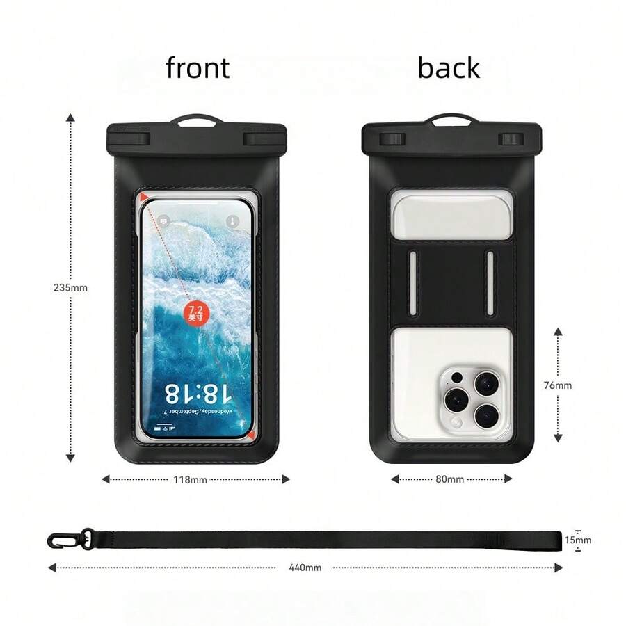 Waterproof Phone Pouch With Hand Strap, Plus Size Waterproof Phone Protective Case. Dual Pocket Design, Large Capacity, Suitable For Swimming, Beach And Other Outdoor Activities. Can Store Wallet, Cards And Other Items. Waterproof Design, Suitable For Summer Vacation, Diving, Swimming, Beach And Other Occasions. - Multicolor - View 1