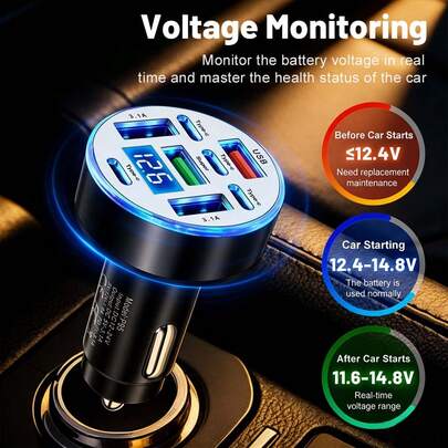  شاحن سيارة GUSEYEE 4USB+4Type-C سريع الشحن، محول شاحن سيارة 8 منافذ مناسب لهواتف 17 16 15 13، شحن سريع