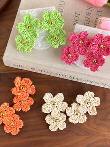 1件波西米亚海滩风拉菲草花朵耳环，2026新款独特设计耳环 - 耳環 - 查看 11