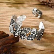 2pcs Vintage Elegant Butterfly Inlay Design Bracelet & Ring Set, Suitable For Women's Daily And Party Wear - Multicolor - View 10