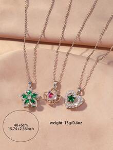 Bộ 3 mặt dây chuyền hình trái tim rỗng đính đá Zirconia tinh tế. - Nhiều màu - Xem 3