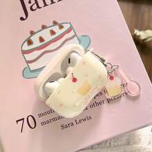 Pink Plaid Cherry Cake + Pendant Earphone Case Compatible With Apple Pro 3/Pro 2/ 4/3/2, Fashion Women Earphone Case, Minimalist Earphone Case - Off White - View 3