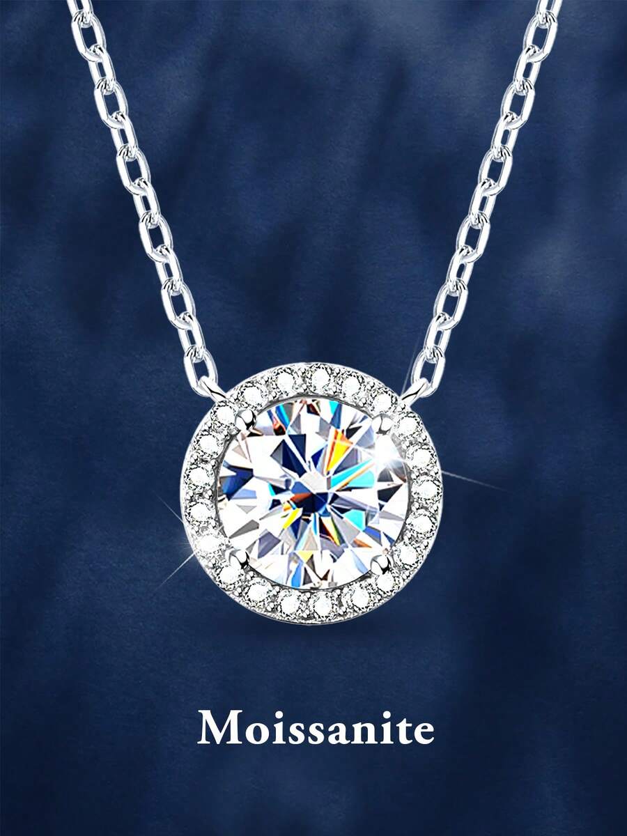 1 chiếc mặt dây chuyền bạc 925 cao cấp, đính đá Moissanite 1 carat 6.5mm, thích hợp cho nữ giới đeo hàng ngày, dự tiệc, lễ hội, Ngày Valentine, Ngày của Mẹ, kỷ niệm ngày cưới, làm quà tặng trang sức. - Bạc - Xem 1