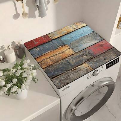 1pc Vintage Distressed Colorful Wood Pattern Printed Washing Machine Dust Cover Mat, Rubber Soft Bottom, Laundry Room Accessory, Washer Top Protective Pad, Absorbent & Quick Drying, Refrigerator Dust Cover, Coffee Maker Countertop Absorbent Mat, Diatomite Draining Mat, Modern Laundry Room & Kitchen Appliance Washer & Dryer Dust Cover, Home Decor, Kitchen & Dining Decoration