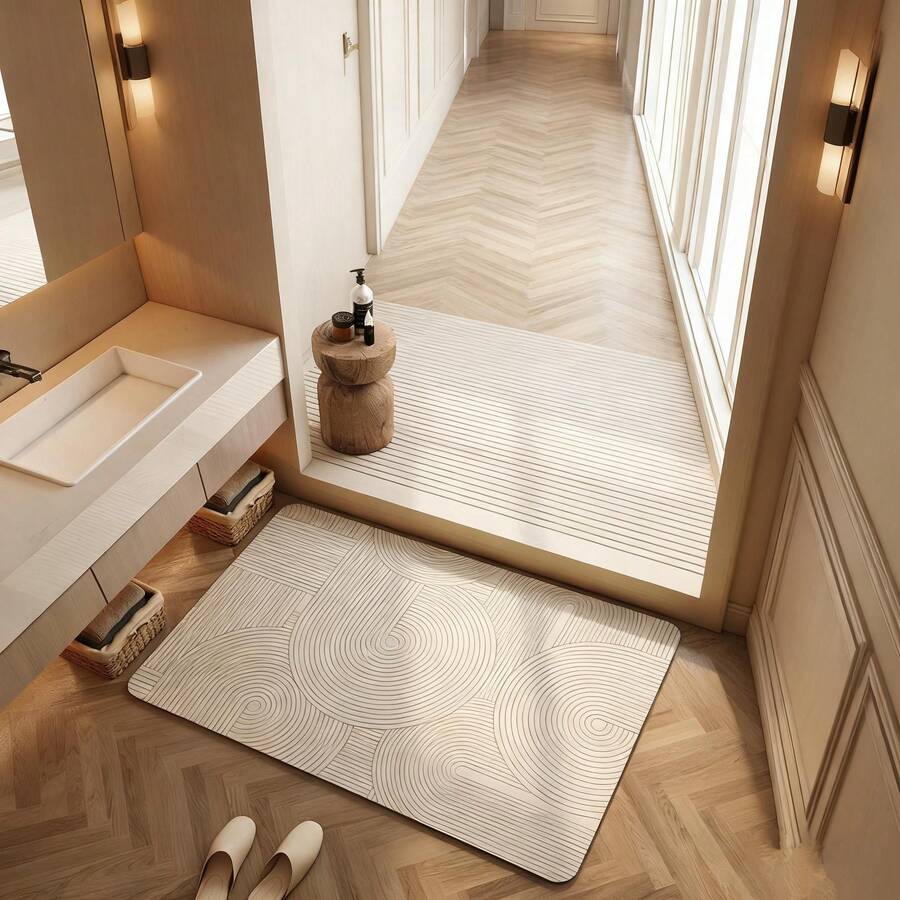 1 pieza Alfombra de baño con patrón geométrico marrón claro, alfombra de baño - alfombra de gel de sílice - alfombra antideslizante y absorbente, alfombra de baño, fácil de limpiar, alfombra de baño de gel de sílice suave y absorbente, alfombra pequeña, alfombra, decoración del hogar, alfombra de área, alfombra de exterior, decoración del hogar, alfombra de área, alfombra de dormitorio, alfombra lavable - Multicolor - Ver 1