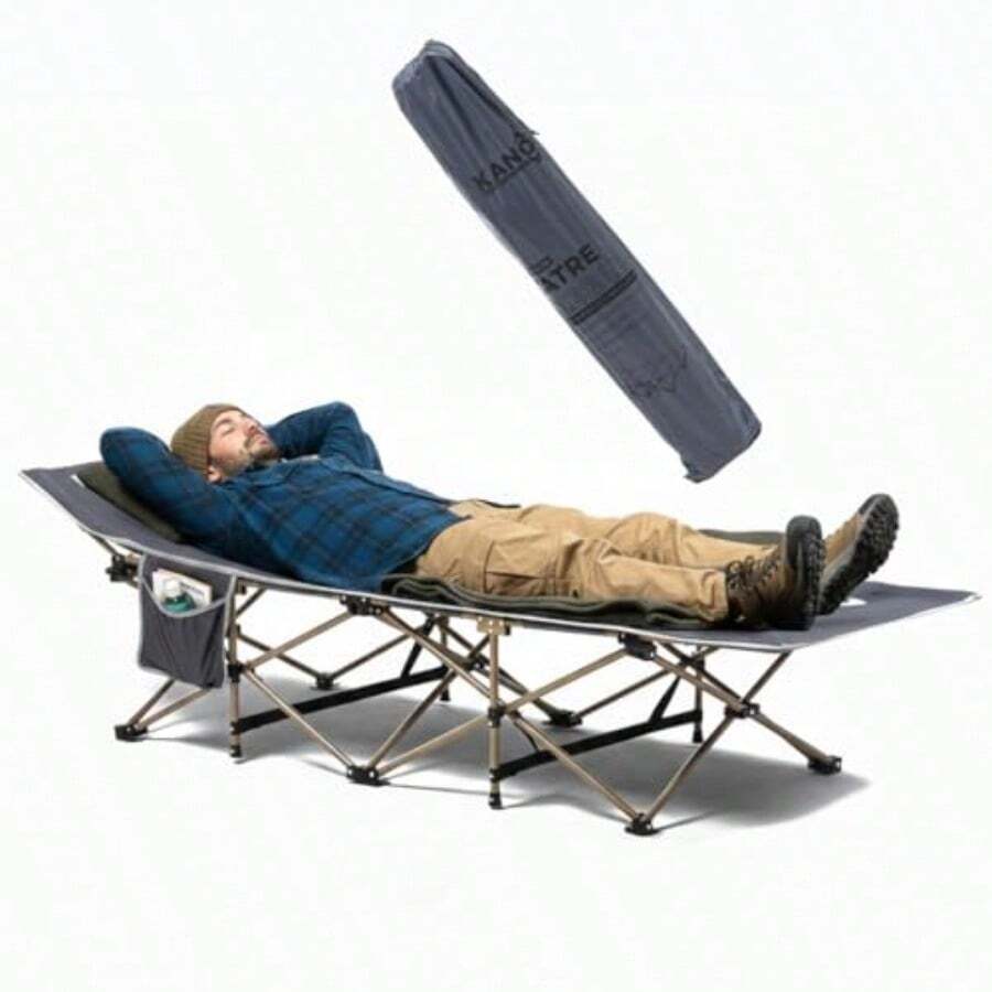 KANO Catre Plegable para Acampar Dickson Cama Portátil de Campismo Reforzada Estructura de Acero Soporta 150kg Medidas 190x67x36cm Ideal para Camping Jardín o Viajes Color Gris - Gris - Ver 1