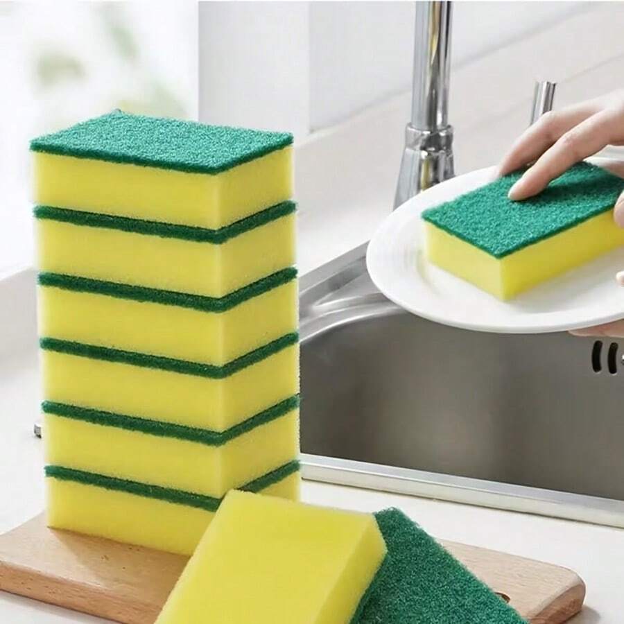 10pcs/Set Cleaning Sponge, Dishcloth, Pot Brush And Dish Brush Tools, Absorbent Sponge Blocks, Kitchen Towel, Magic Sponge Wipe - Multicolor - View 1