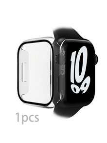 1pc Transparent Case Film, Integrated PC + Tempered Glass Membrane Compatible With Apple 7/6/5 Series, Transparent All-In-One Watch Protective Case, 40/44/45MM - Clear - View 2