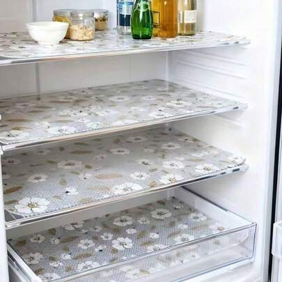 Bộ 1 tấm lót kệ và ngăn kéo tủ lạnh bằng chất liệu EVA, có sẵn màu xanh lá cây tươi mát và họa tiết hoa Begonia thời trang, có thể giặt và tái sử dụng, có thể cắt theo kích thước tùy ý, thích hợp để trang trí tủ lạnh, nhà bếp, tủ giày và tủ quần áo.