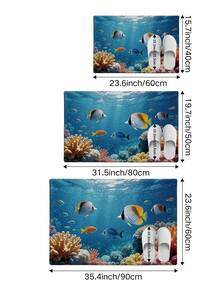 DAJIANG 1件装全新海洋风浴室地垫，3D海底世界图案，适用于浴室、厨房、户外、室内、走廊、卧室、客厅，可机洗，底部防滑，可用于卧室、浴室、度假、房间装饰 - 彩色 - 查看 2