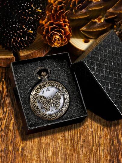 Đồng hồ bỏ túi thạch anh cổ điển màu đồng, thiết kế chạm khắc hình bướm và hoa tinh tế, không chống nước, vỏ hợp kim, mặt tròn, món quà lý tưởng cho các cặp đôi, gia đình và bạn bè.