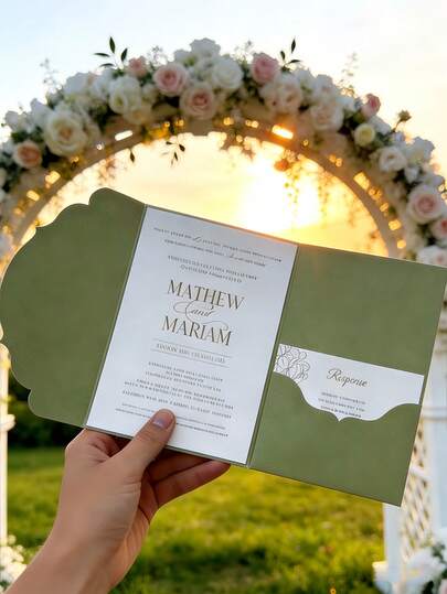 Capa de Convite de Casamento Tri-Dobra com Acabamento Elegante de Concha, Inclui Bolso Prático, Envelope de Convite Elegante, Adequado para Noivas e Organizadores de Casamentos, Cartões de Casamento de Alta Qualidade, Perfeito para Armazenar Cartões de RSVP, Suprimentos de Casamento, Suprimentos de Festa, Essenciais de Viagem, Suprimentos de Festa de Formatura 2026