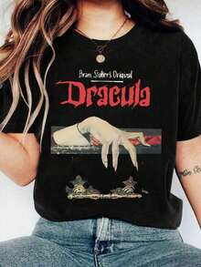 Plus Size T-Shirt For Halloween, Plus Size Graphic Streetwear T-Shirt, Casual Summer Top, Holiday Vibes - 黑色 - 查看 2