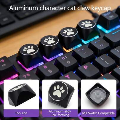 Cute Cat Keycaps - Aluminum Alloy Numerical Control Forming, MX Switch Compatible,