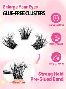 Rikuaild 72片自粘式蓬松假睫毛，10-16毫米混合长度，无需胶水，DIY专用簇状假睫毛，预粘睫毛簇，自然纤长D卷翘睫毛，无需胶水或卸妆产品 - D - 查看 3