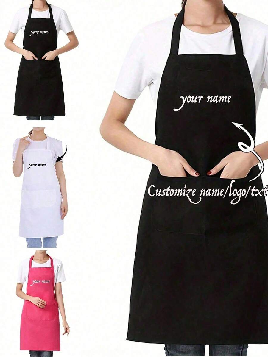 1pc Customized Printed Fashionable Apron - Unisex Sleeveless Nordic Style Kitchen Apron, Customized Black Cooking Apron, Modern Polyester Waterproof Apron, Customized Kitchen Apron, Customized Fun Cooking Kitchen Apron, Customized Cooking Utensils, Washing Gloves - Multicolor - View 1