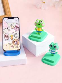 Cute Big-Eyed Frog 3D Figurine Phone Holder, Cartoon Silicone Slouchy Desktop Stand, Stable Non-Slip Holder For Streaming, Online Classes, Hands-Free Use - Multicolor - View 1